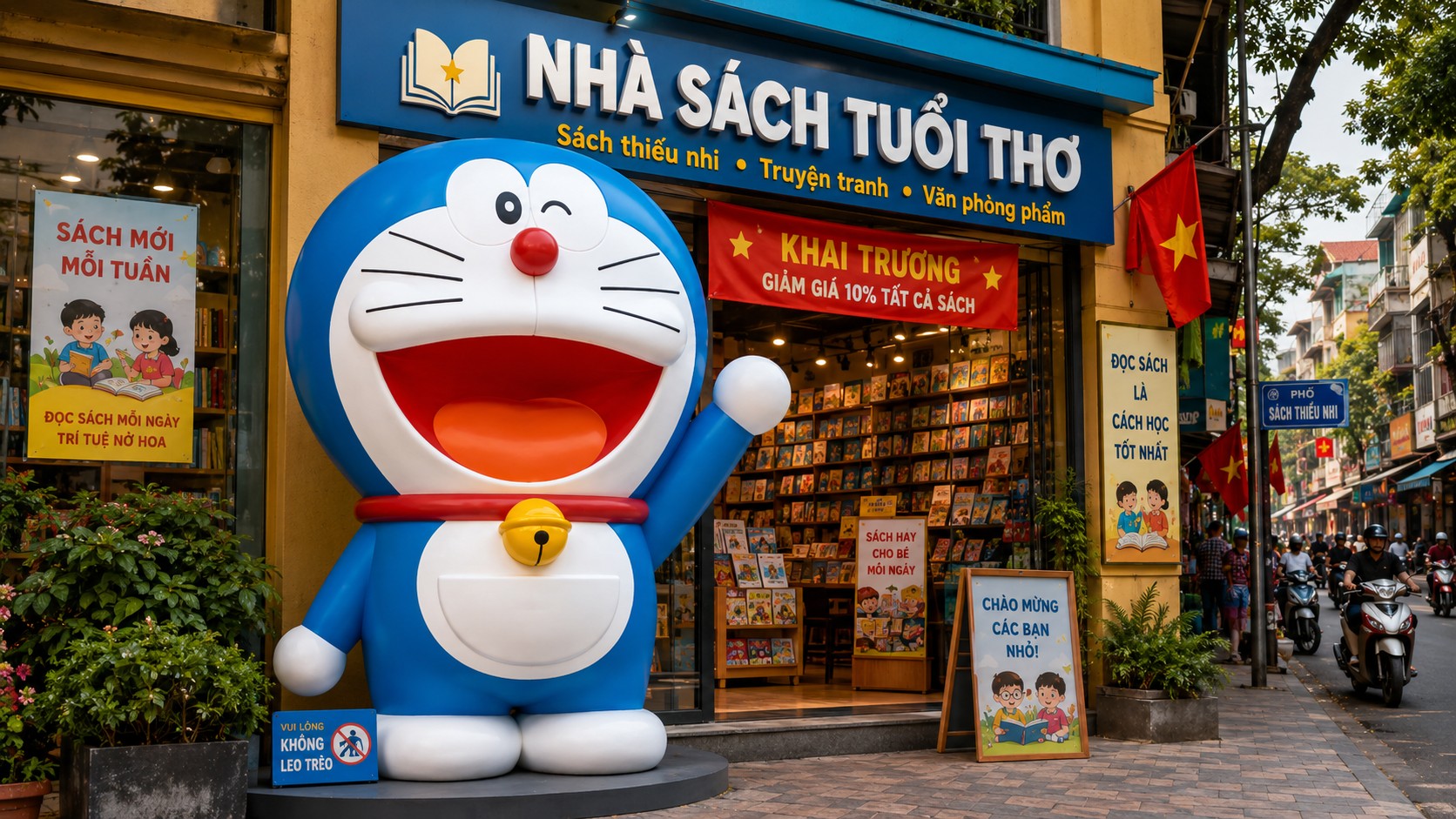 Mô hình Doraemon trước nhà sách khai trương